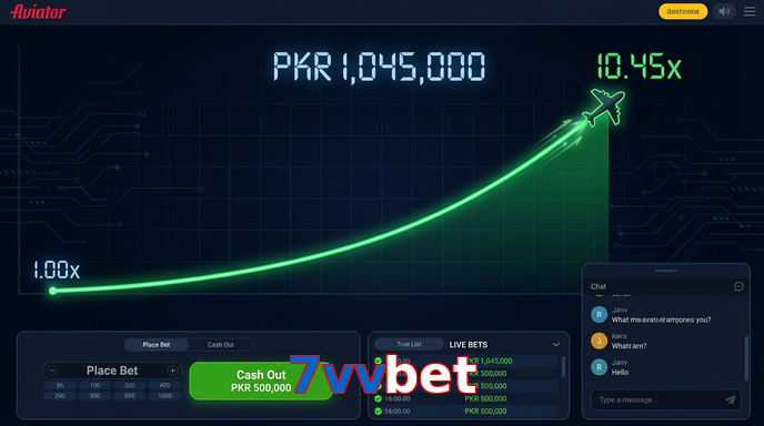 Main screen of 7Vvbet aviator page for PK players